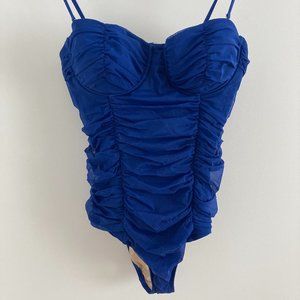 J. Crew Tulle Ruched Underwire One Piece Swimsuit Blue